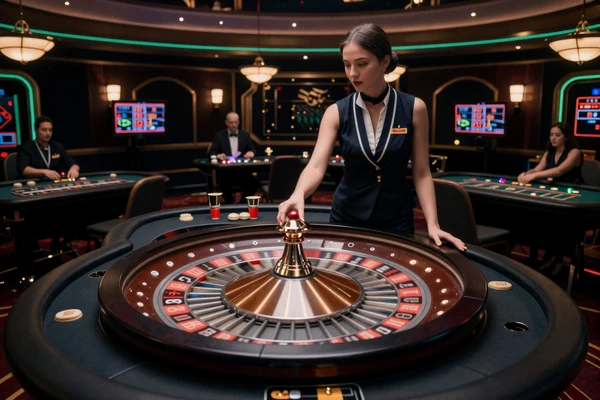 Live Casino Dealer am Roulette-Tisch bei BillionaireSpin - HD-Stream rund um die Uhr