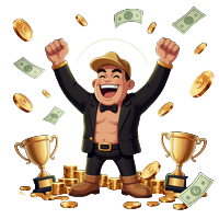 BillionaireSpin Maskottchen feiert - Jetzt registrieren und Bonus sichern