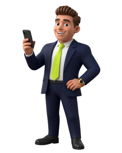 BillionaireSpin VIP-Manager Maskottchen mit Smartphone - Pers&ouml;nlicher Support rund um die Uhr